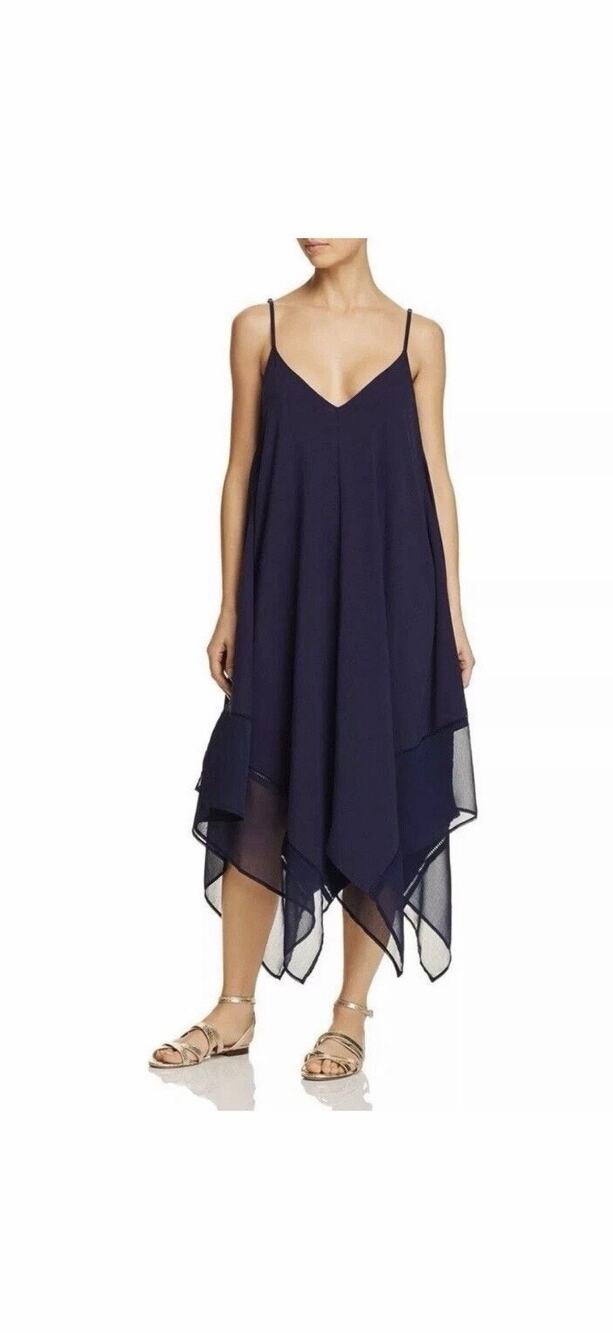 Tommy Bahama Womens Midi Dress S M Navy Blue Flowy Handkerchief Coastal Boho